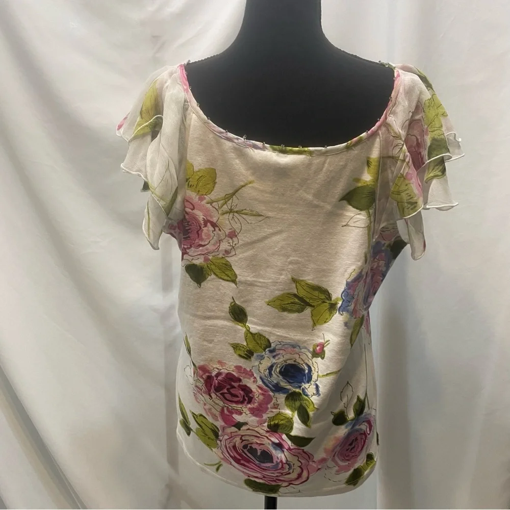 Forbidden Elegant Floral V-Neck Blouse. Beaded. Size XL. - Picture 5 of 12